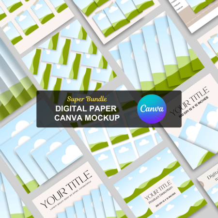 Digital Paper Canva Mockup | Canva Mockup Templates for Digital Scrapbook Paper | Scrapbook Paper & Pattern Canva Mockup Bundle for Creative Market