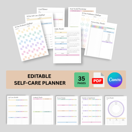 Editable Self-Care Planner Template