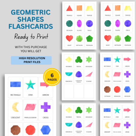 Geometric Shapes Flashcards and Poster | Printable Watercolor Geometry Flashcards & Posters | Educational Visuals for Homeschool & Classroom Learning