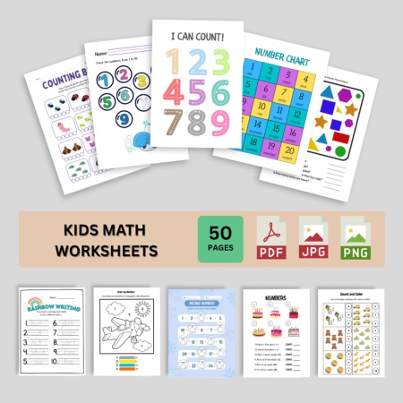 Kids Math Worksheets KDP Interior | Printable Early Learning Math Activities for Ages 3-6 | Fun Addition, Subtraction & Color-by-Number Worksheets