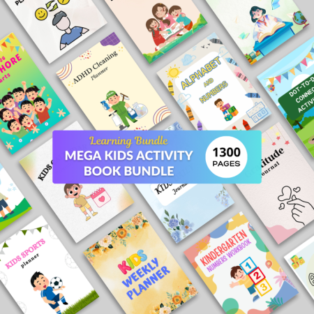Mega Kids Activity Book Bundle | 1300+ Editable Printable Pages for Fun Learning | Planners, Worksheets, Coloring & Educational Games